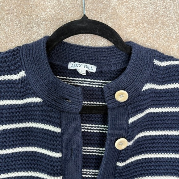ALEX MILL Nico Chunky Stripe Cardigan Sweater Women's Large Cropped Oversized - Picture 5 of 10